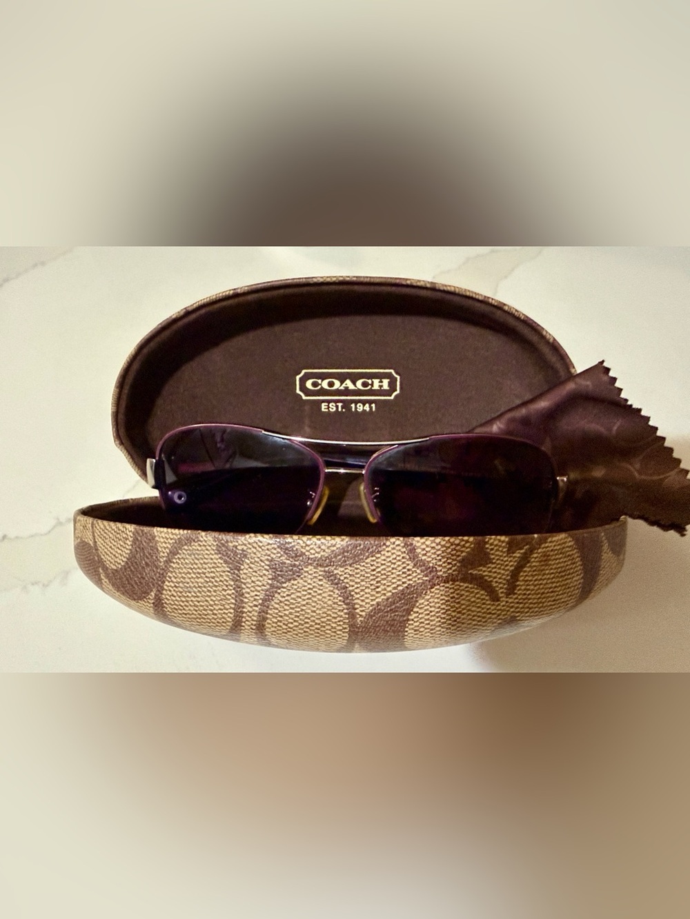 COACH Aviator ‘Kristina L012’ Purple/Silver Signature Sunglasses